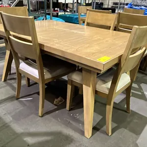 WOOD DINING TABLE WITH SELF STORAGE LEAF & 6 CHAIRS (SOME COSMETIC DAMAGE)