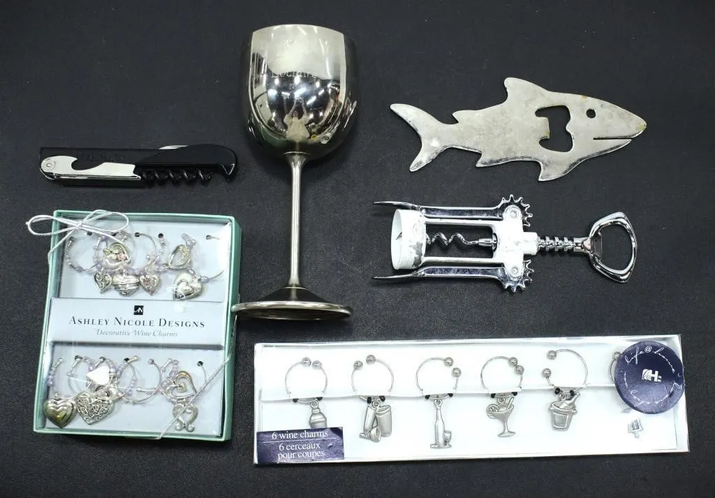 DECORATIVE WINE CHARMS, BOTTLE OPENERS & GOBLET