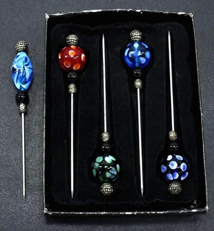 5 MURANO DOTTED GLASS TOPPED OLIVE PICKS 4.5"