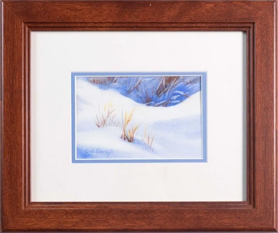 C.L. DOROFI 'GRASS IN SNOW' WATEROLOUR ON PAPER