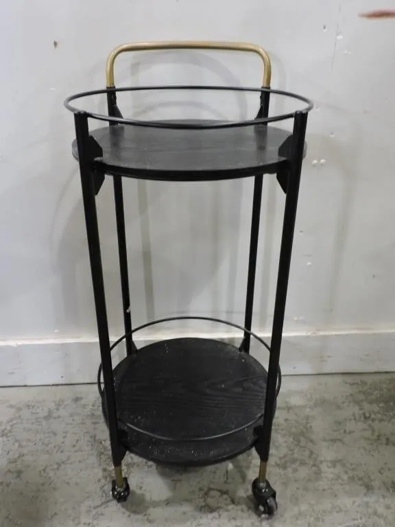 ROUND WOOD AND METAL 2 TIER BAR/SERVING CART
