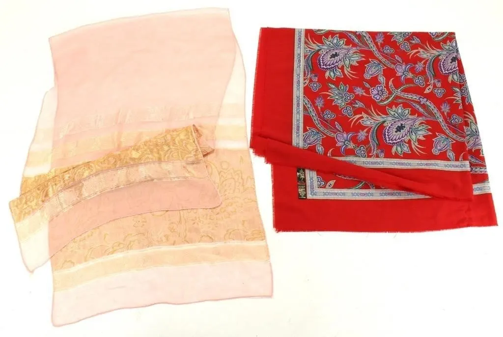 PINK SILK NECK SCARF & SQUARE RED PATTERN SCARF