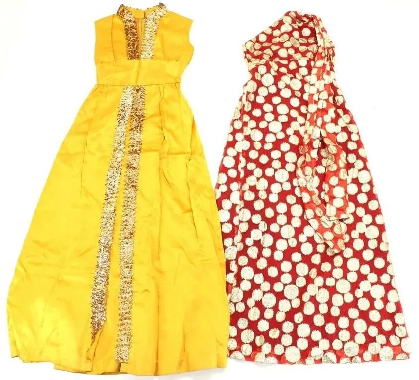 VTG YELLOW SEQUINED & RED GOLD LADIES' DRESSES