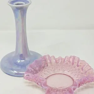Ruskin Blue Opalescent Glaze Candle Stick Holder