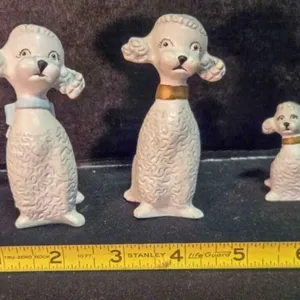 3 ceramic poodle figurines, 4" tall