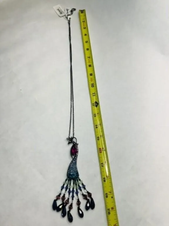 Betsy Johnson 28" Rhinestone Peacock Necklace