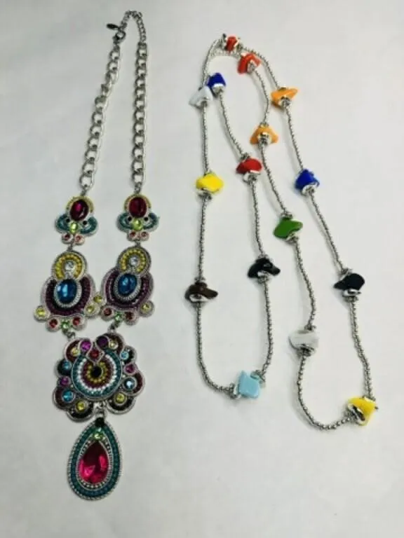 2 Colorful Fashion Necklaces, rhinestones, beads,