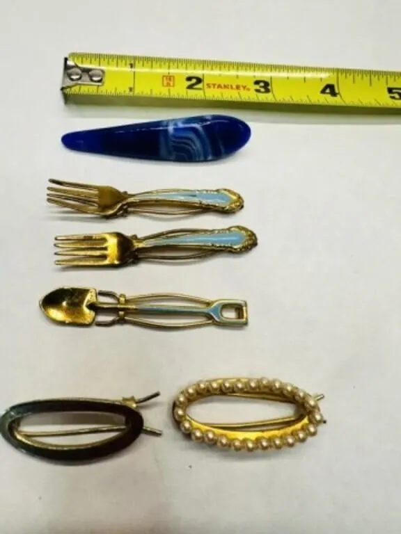 Vintage Hair Barretts- Fork, Spoon, Clip, faux pea