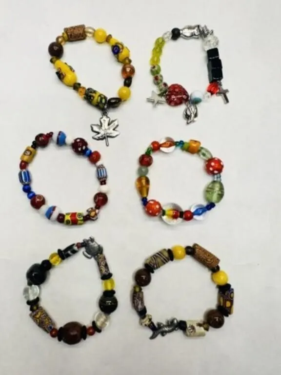 6 Glass Bead Millefiori Stretch Bead Bracelets