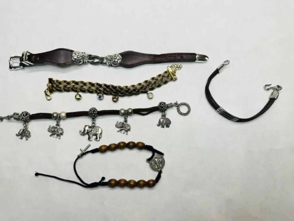 5 Leather style Bracelets in Brown & black