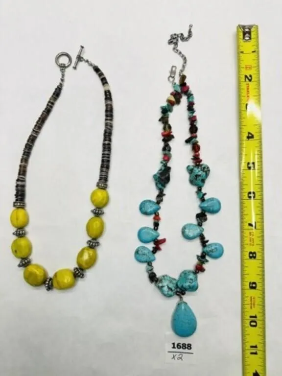 2 Green & blue turquoise Necklaces 18" stones feel