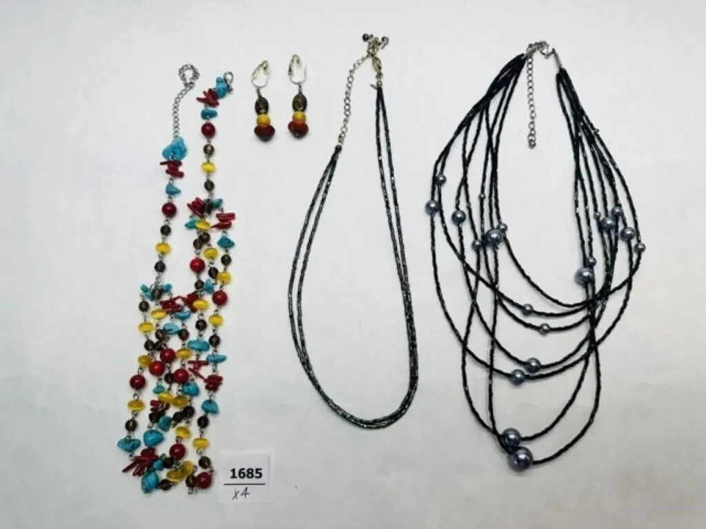 3 Multi Strand Beaded Necklaces, Chip beads,