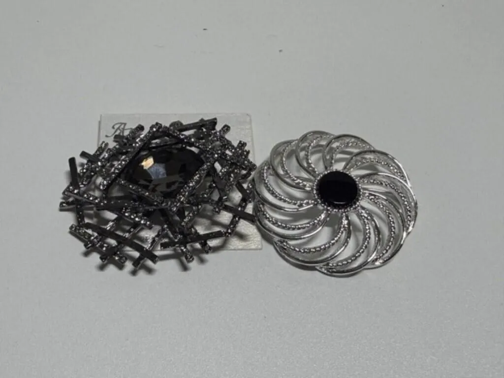 2 Large Statement Brooches -Round Silver is Sarah