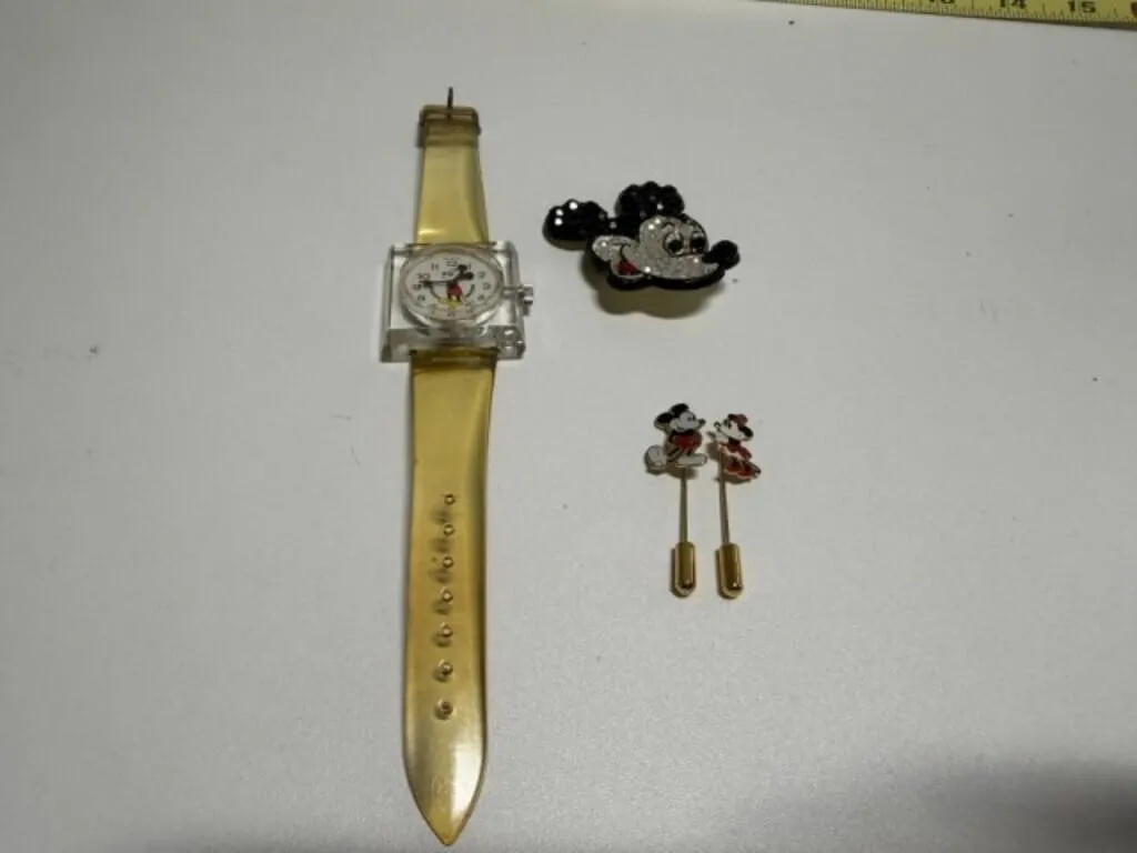 Mickey Mouse Rhinestone Brooch pin, 2 lapel Pins o