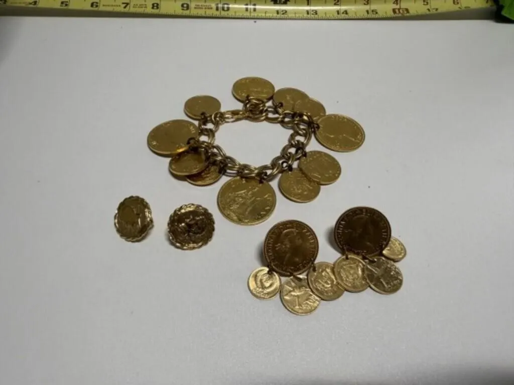 Dangle Coin Charm Bracelet 2 pr coin Earrings-clip