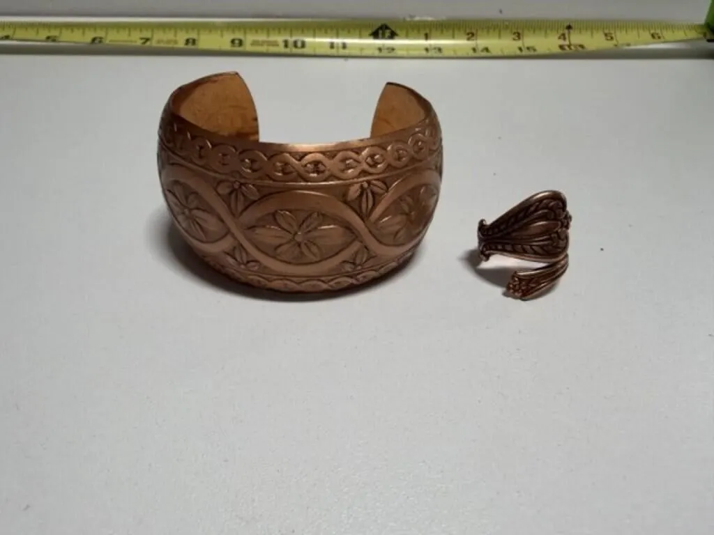 Copper Cuff Bracelet, Copper Spoon Ring