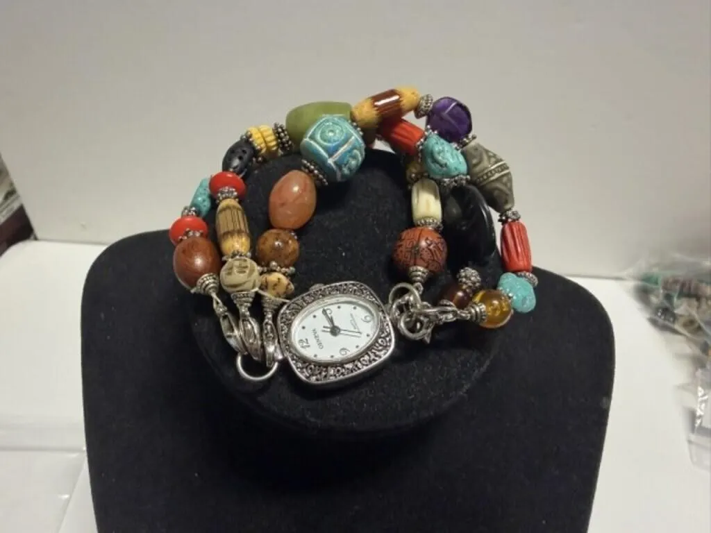 Triple Strand Gemstone Chunk bead Watch-Geneva