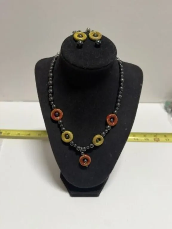 Metallic Hematite Bead Necklace & Clip-on Earrings