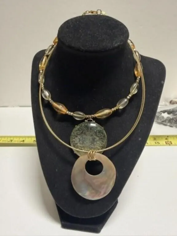 2 Choker Style Gold Tone Necklaces-Gold Tone