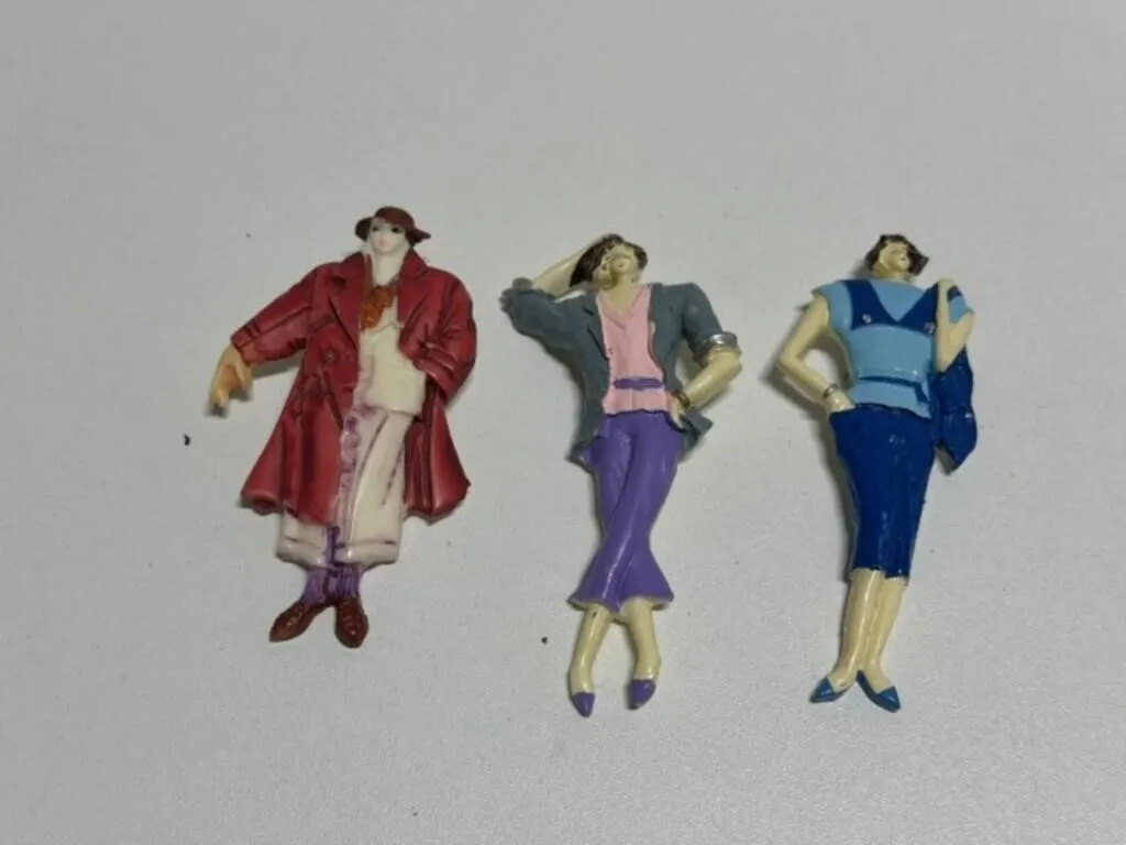 3 Hand Painted Fashion Model Brooches-1980s