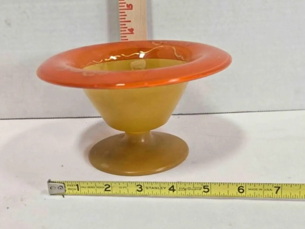 Pedestal art glass bowl, frosted w/gold decoration