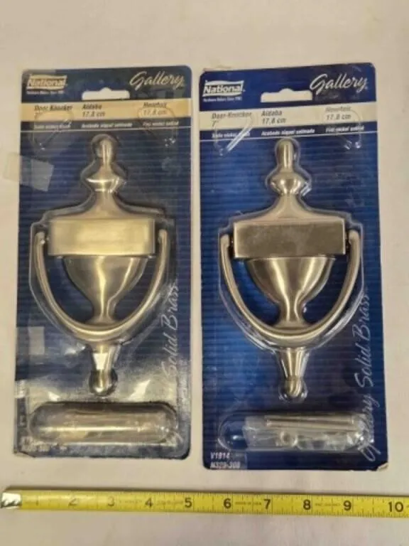 2 Solid Brass Door Knockers, 7", unused