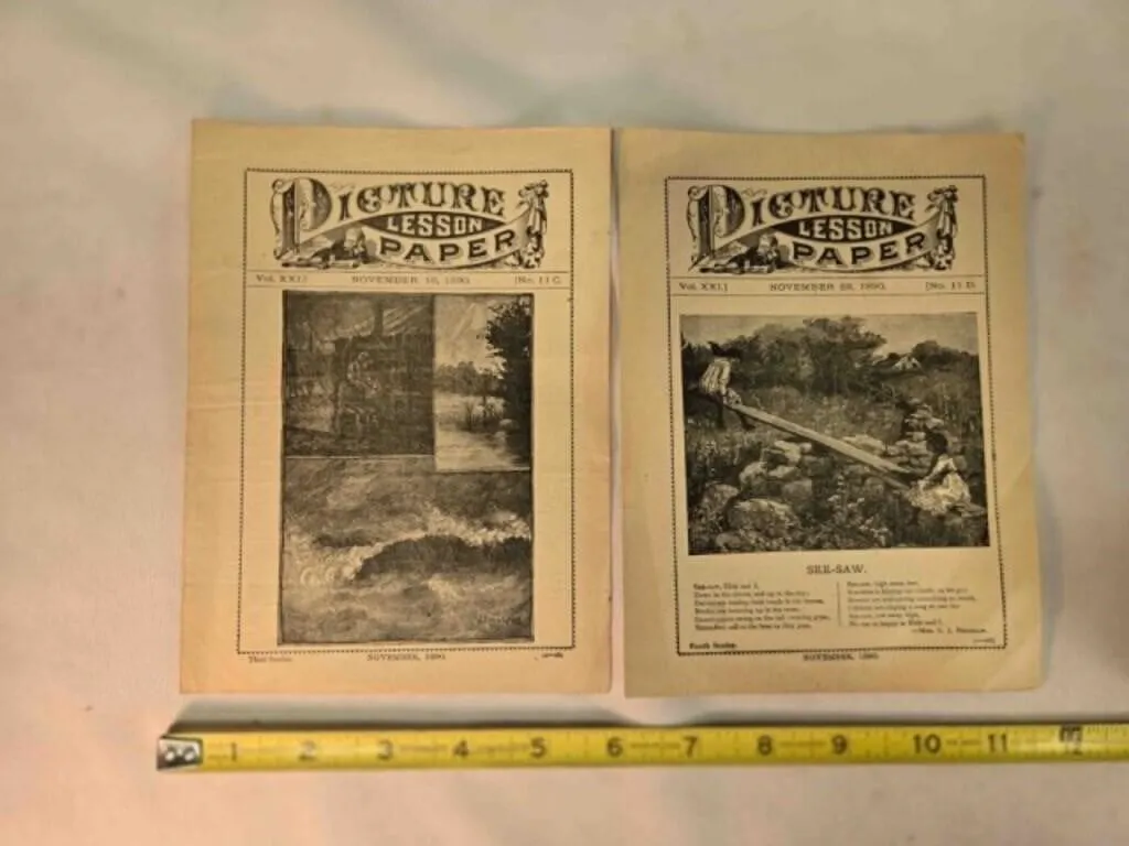 2 Antique Picture Lesson Papers