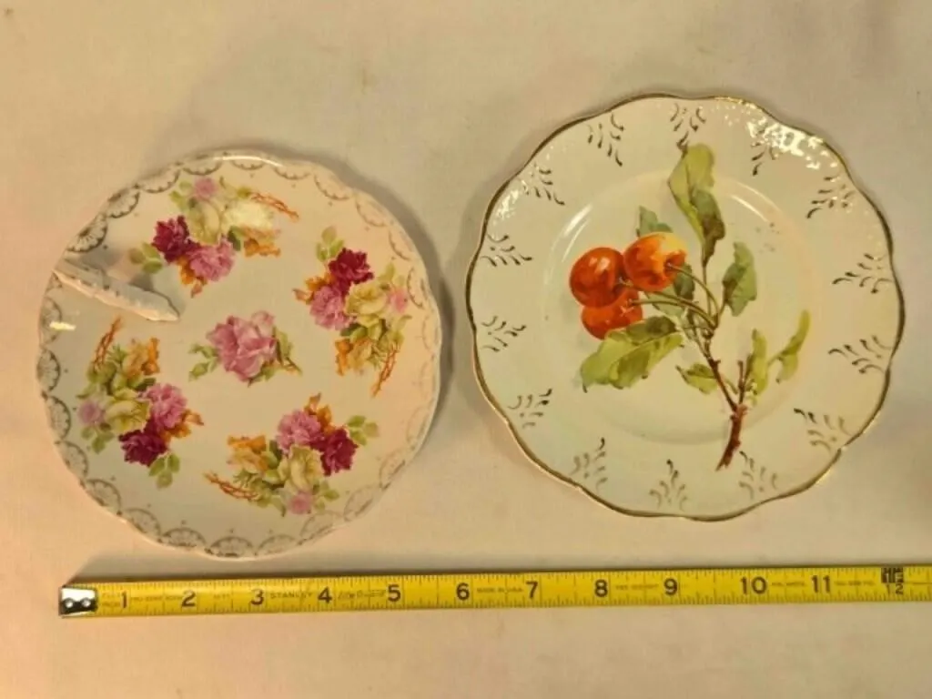 Handled porcelain serving tray & ceramic saucer