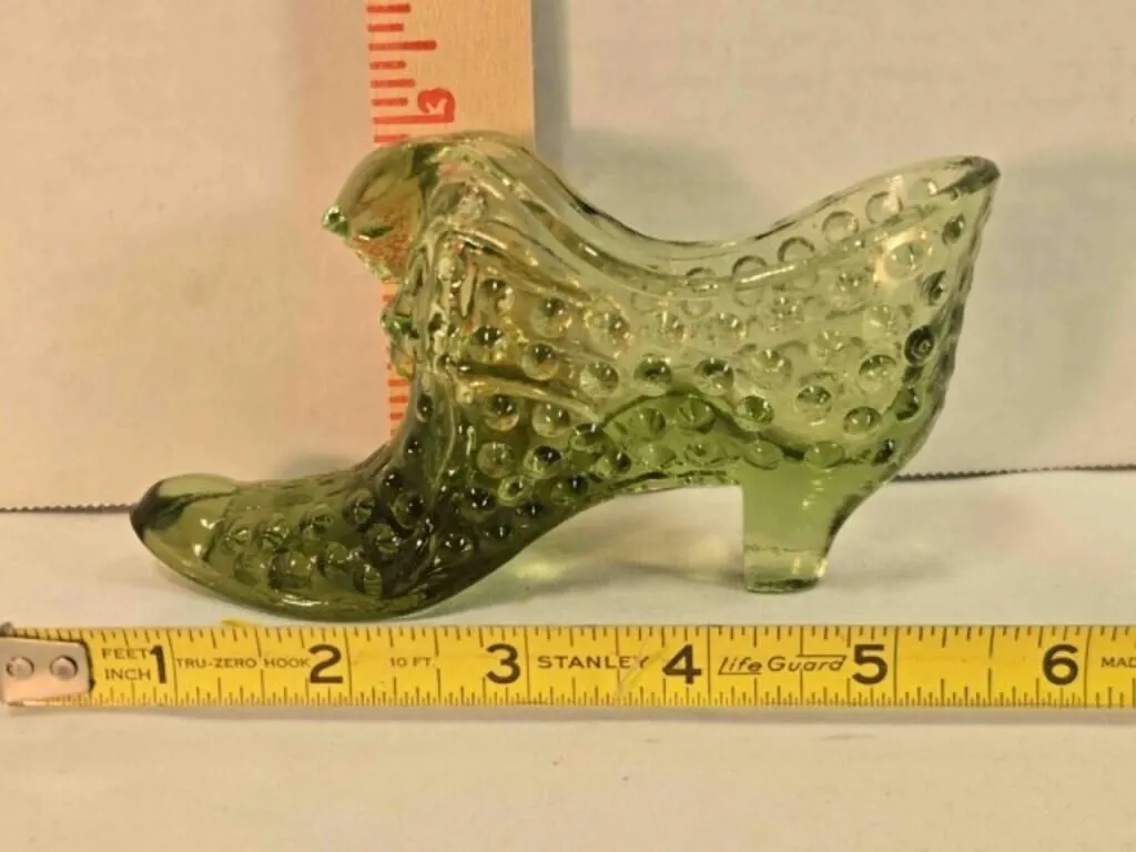Fenton Olive Green Hobnail Glass Cat head slipper