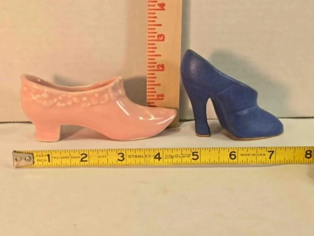 2 ceramic lady's slippers; 5" & 3�" long