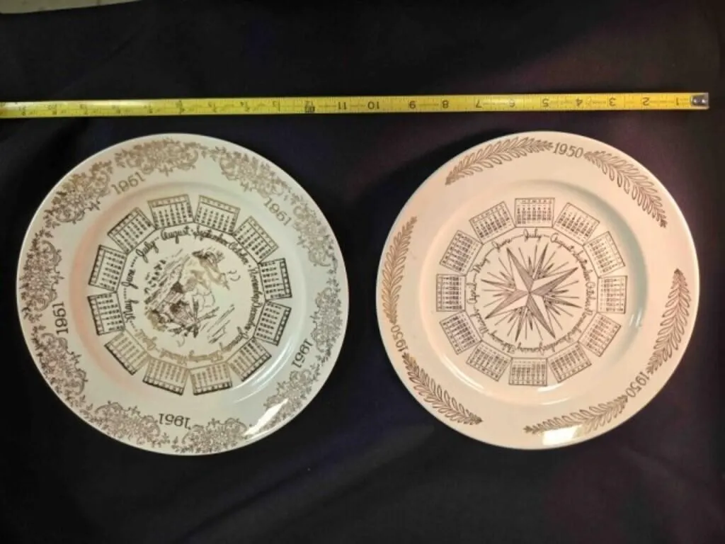 2 Calendar plates, 1950 & 1951, 10" diameter