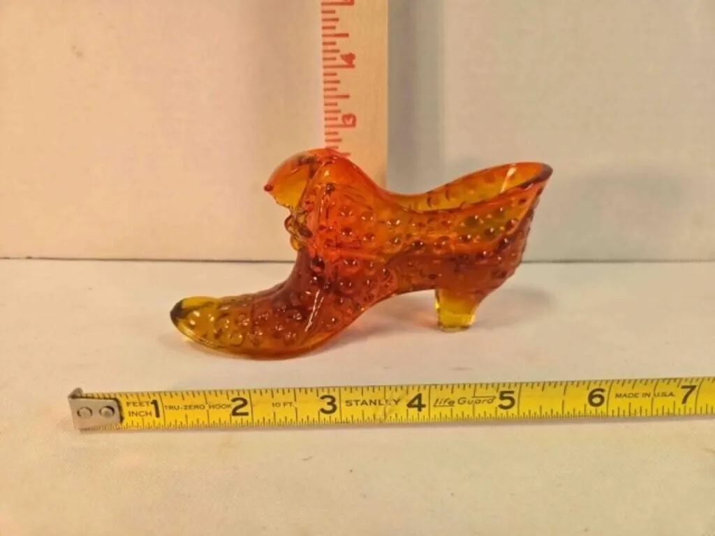 Hobnail amber glass slipper, 6" long