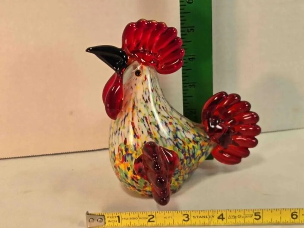 Murano-style hand-blown art glass rooster