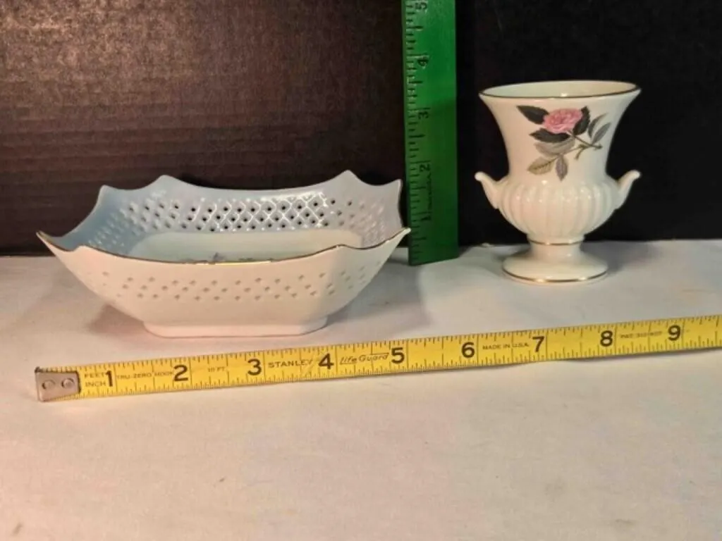 Porcelain tray & small Wedgewood China vase