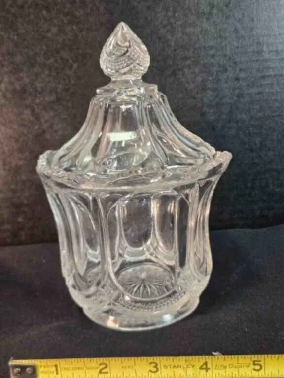 Clear pressed glass lidded container