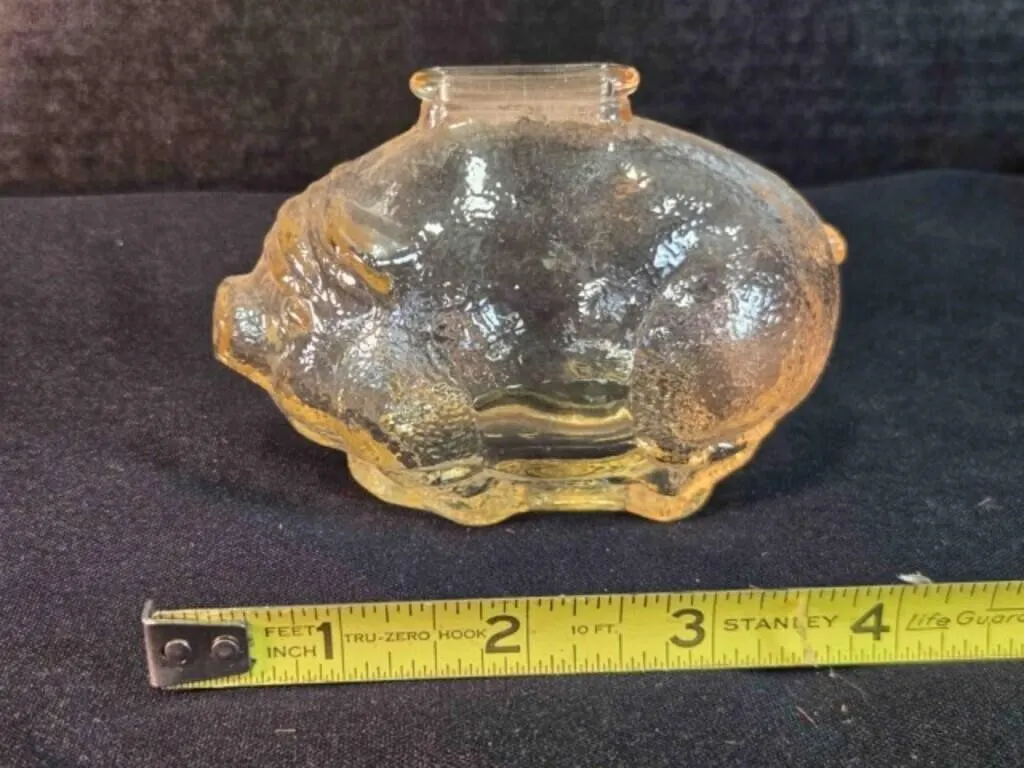Marigold amber carnival glass piggy bank