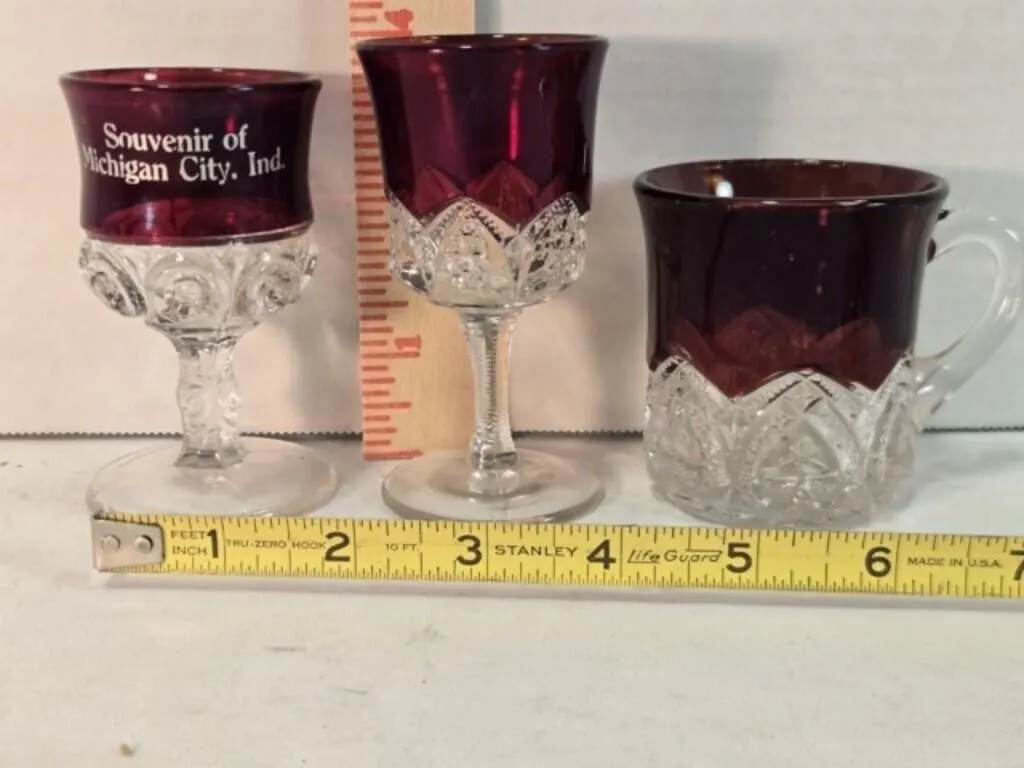 3 Red flash Early American Pattern Glass souvenirs