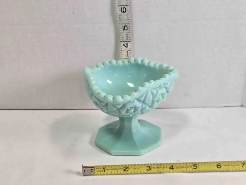 Fostoria Winburn aqua blue milk glass candy dish