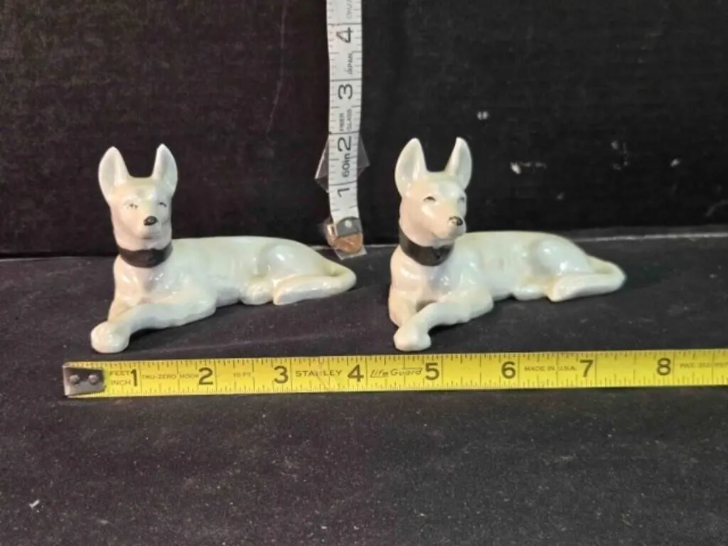 2 Art deco style german sheperd dogs 5" across