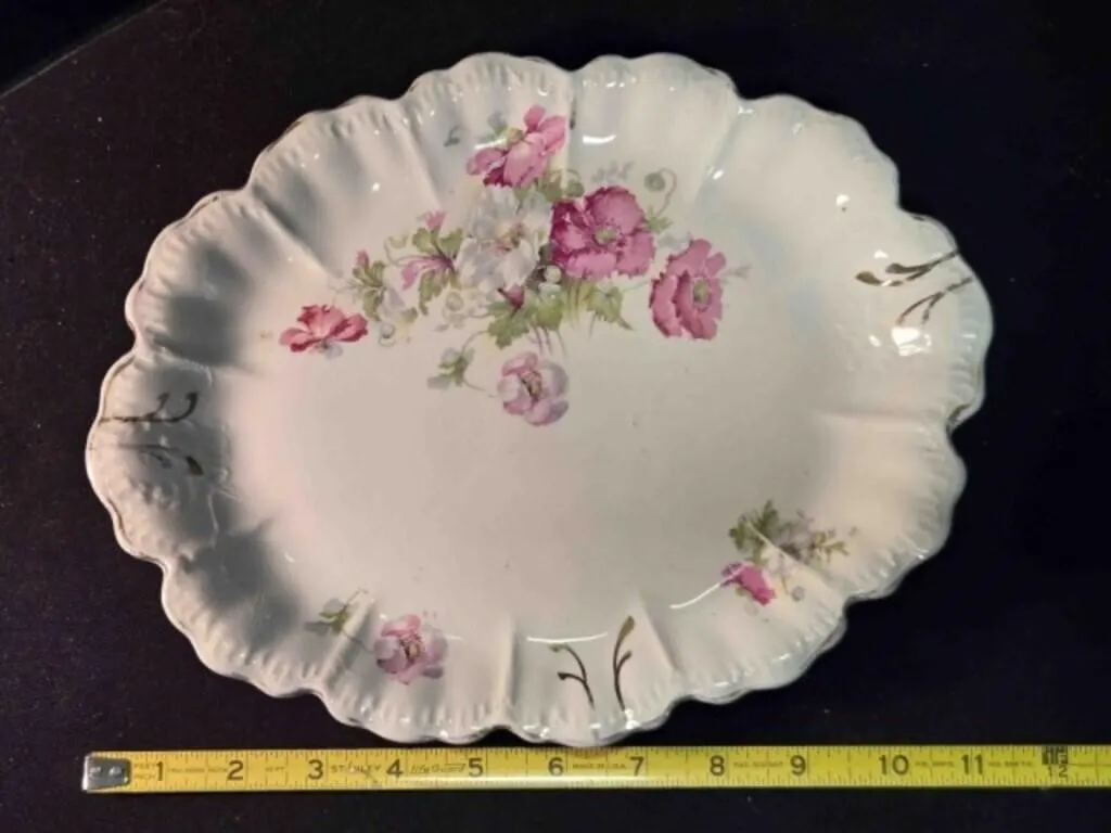 Dresden China platter, 11" across, flower motif