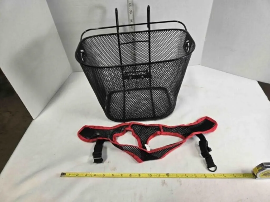 Wire bicycle basket, dog harness