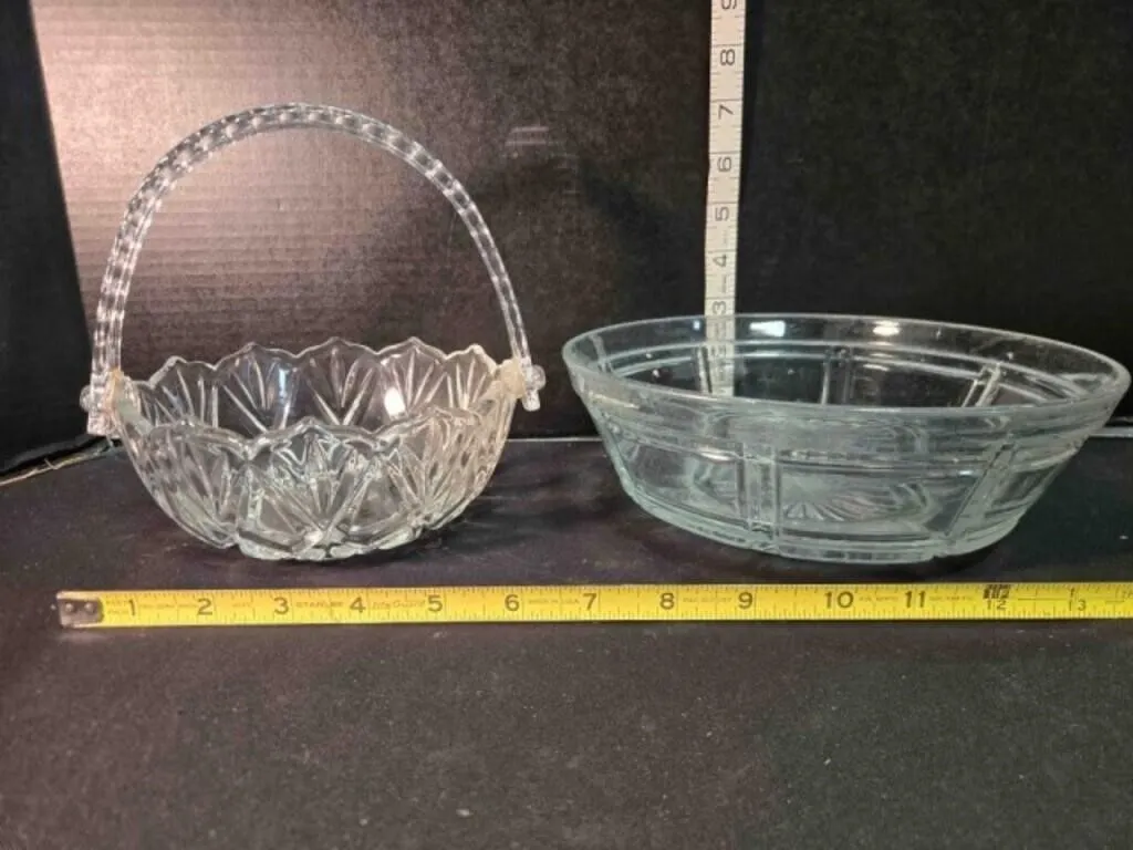 Mikasa lead crystal basket, vintage glass bowl