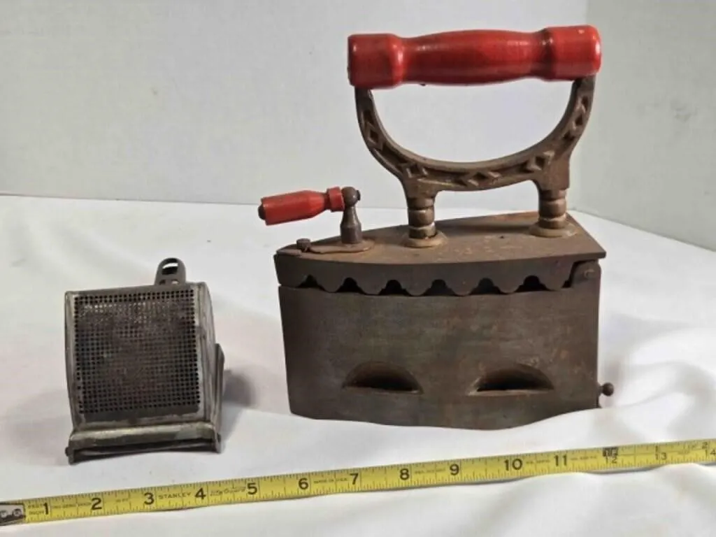 Vintage potato ricer, charcoal iron