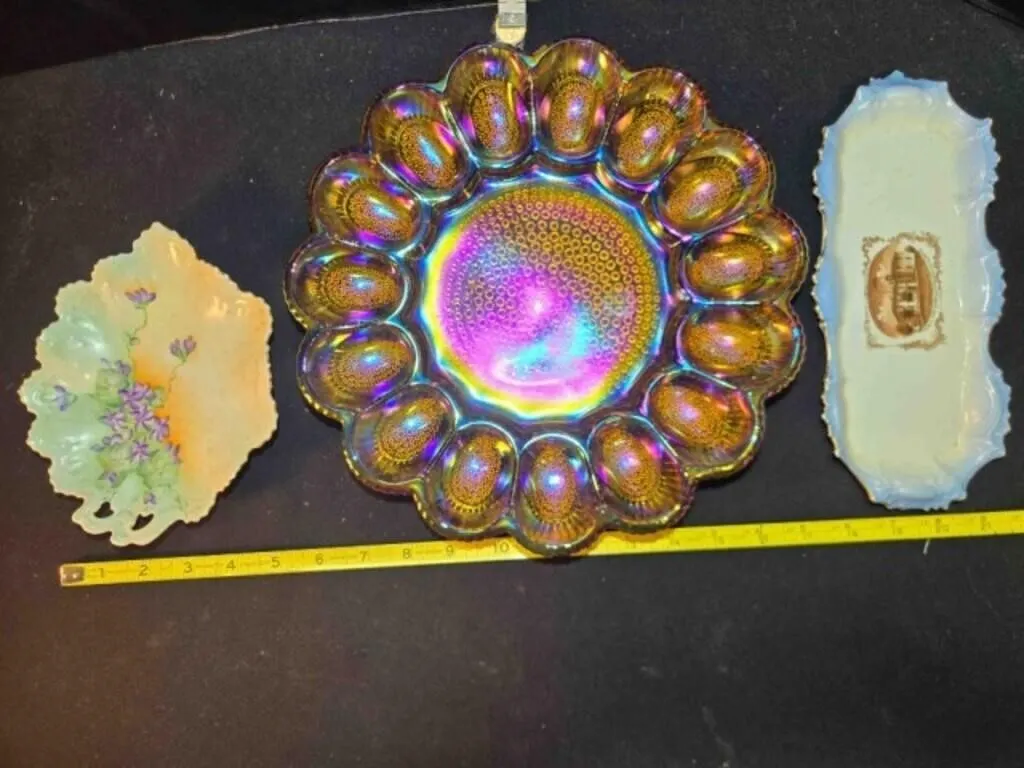 Amber glass egg tray candy dish, souvenir tray