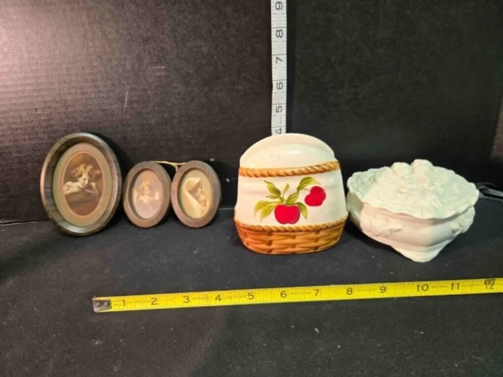 Jewelry box, napkin holder, vintage portraits