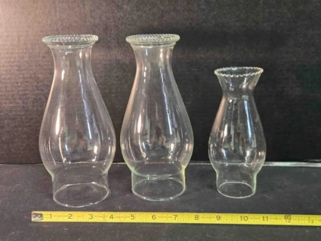 3 clear glass hurricane lamp chimneys