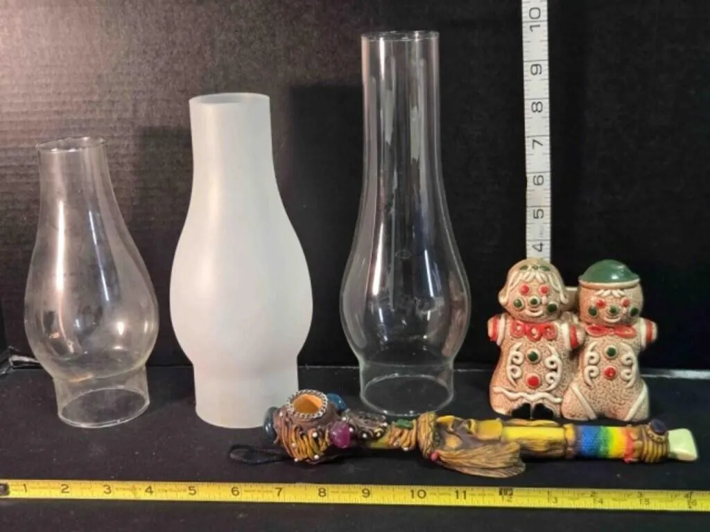 3 hurricane chimneys, napkin holder, peace pipe