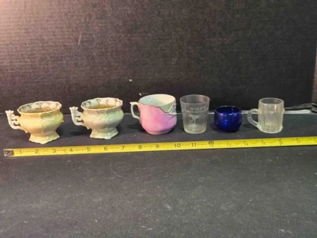 2 lusterware footed tea cups, Remember Me cup