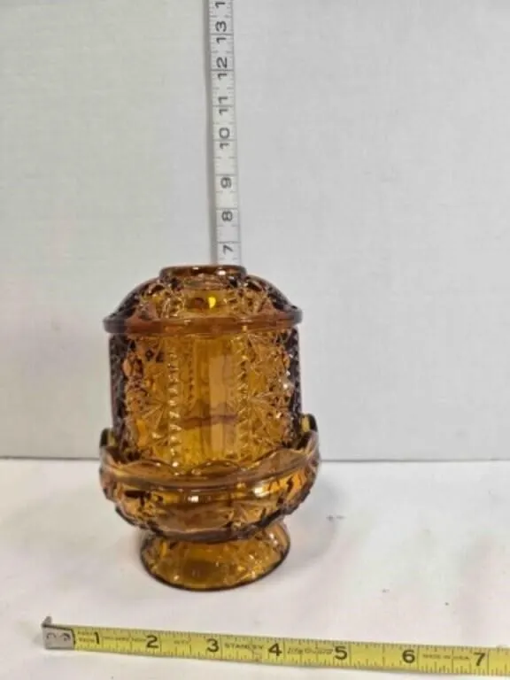 Fairy Lamp, Indiana Glass Amber Stars & Bars