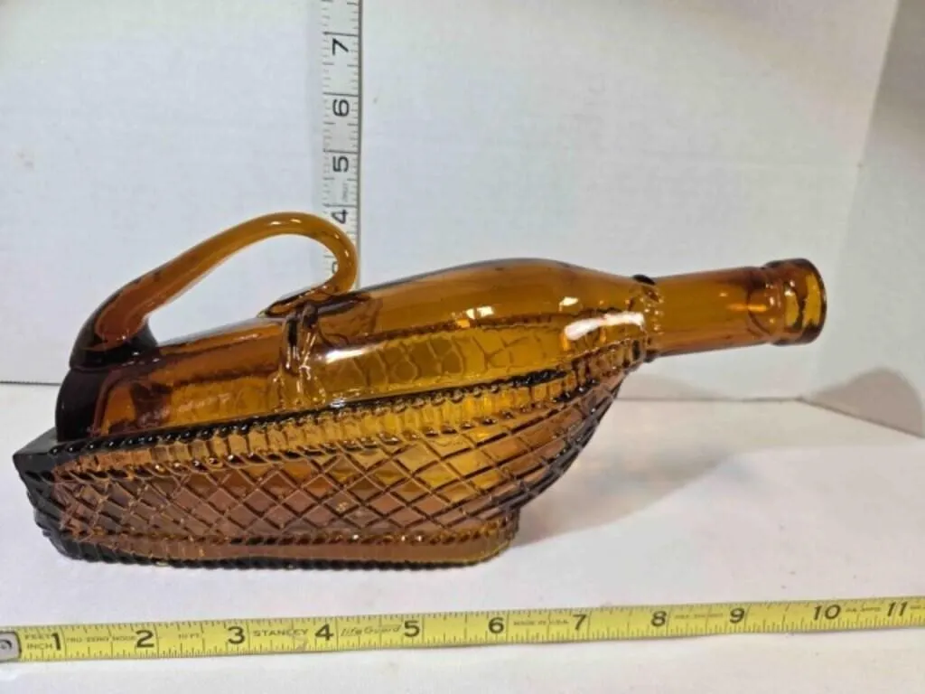 Horizontal amber glass wine decanter